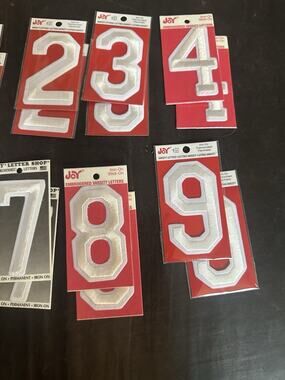 Joy Iron-On Lot Of Embroidery 3" White Varsity Numbers
